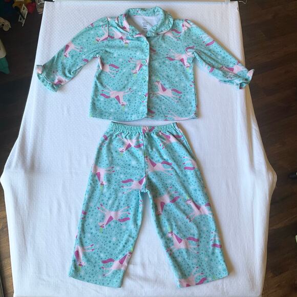 Carter's Toddler Girls Set of Pajamas Long Sleeve Button size 18M Unicorn Green - Picture 1 of 6